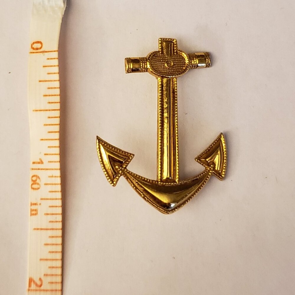 Vintage 1/20 10KT GF Gold-Filled Ship Anchor Pin Brooch Military Style Nautical - Picture 3 of 10